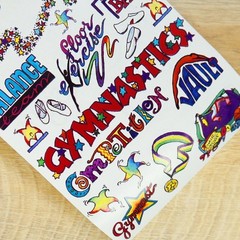 Gymnastics Stickers – Rare Vintage Sticker Sheet – NRN Designs – Words & Phrases