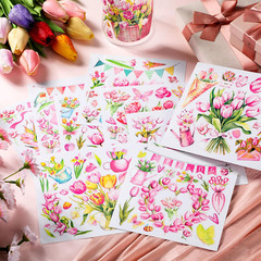 16 Sheets Pink Tulip Spring Rub on Transfers for Crafts 6X6 Inch Flower Rub on T