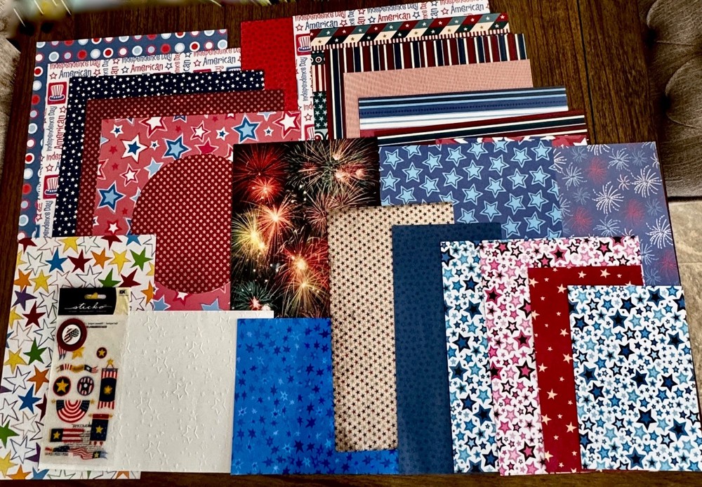 scrapbook paper PATRIOTIC RED, WHITE & BLUE PAPER and STICKERS