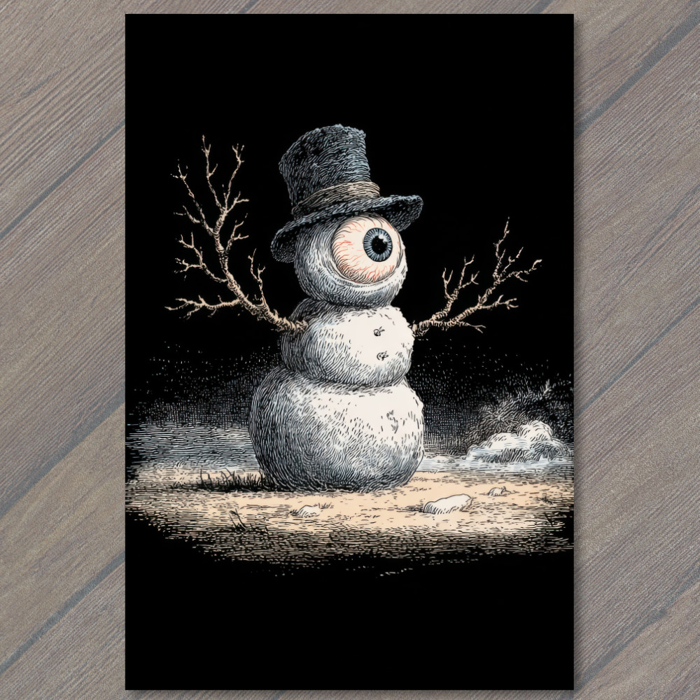 STICKER Horror Eyeball Snowman Surreal Spooky Creepy Winter Fantasy Christmas