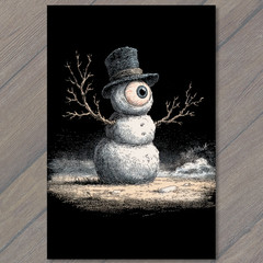 STICKER Horror Eyeball Snowman Surreal Spooky Creepy Winter Fantasy Christmas