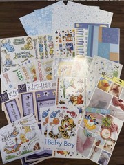 Vintage Boy Sports Baby Boy Scrapbooking Stickers 12×12 Paper Lot of 48