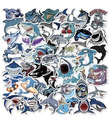 50 Shark Stickers Quality Gloss Vinyl Cartoon Jaws Notebook Laptop Skateboard