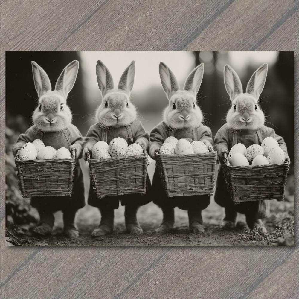 STICKER Easter Bunnies Basket Eggs Old-Fashioned Farmhouse Rustic Rabbit
