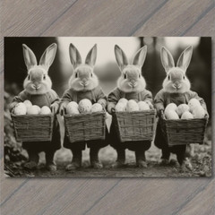 STICKER Easter Bunnies Basket Eggs Old-Fashioned Farmhouse Rustic Rabbit