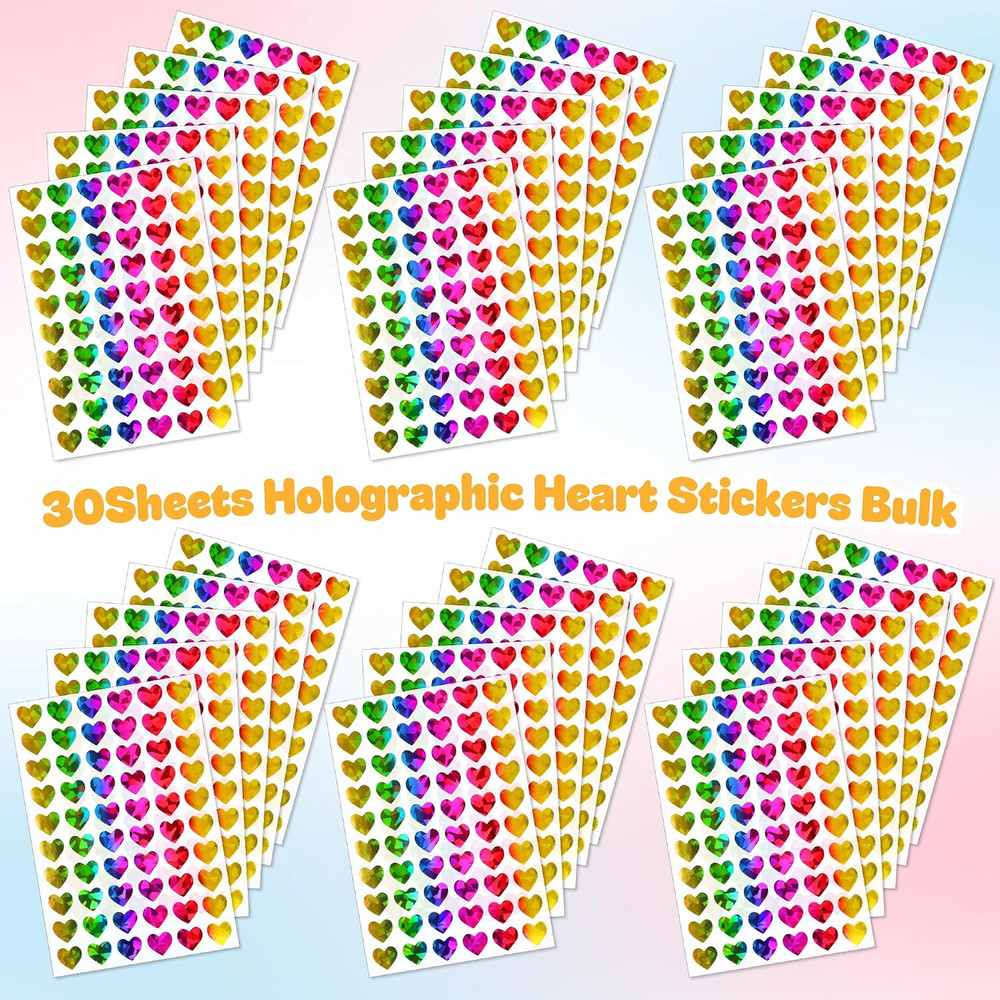 1800Pcs Holographic Heart Stickers, 0.6in Rainbow Tiny Stickers for Kids Rewa…
