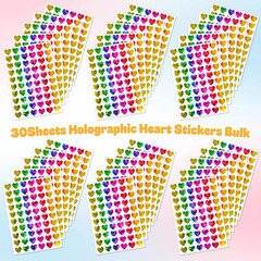 1800Pcs Holographic Heart Stickers, 0.6in Rainbow Tiny Stickers for Kids Rewa…