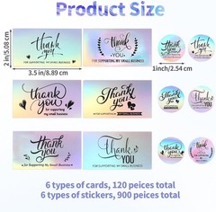 1120Pcs Thank You Stickers and Cards Set for Supporting My Small Holographic
