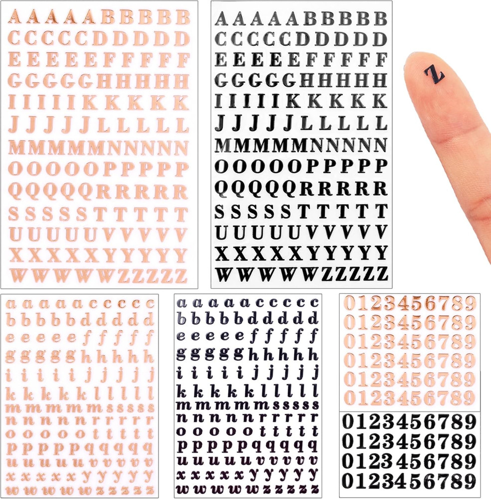 6 Sheets 0.2″ Small Letter Stickers, 2 Colors Metallic 0-9 Number A-Z Alphabet S