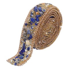 3.28FTx0.8″ Crystal Rhinestone Dark Blue Gems+Gold Rice Bead+ Gold Chain