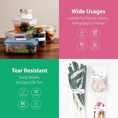 Self-Adhesive Food Labels – 300 Pack Water and Tear Resistant Kitchen Solution
