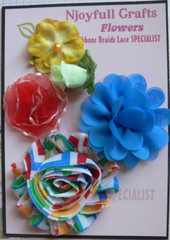 RED GREEN BLUE YELLOW MIXED -Fabric Organza Flowers 15-65mm 5 Flower Pk O5 B NJC