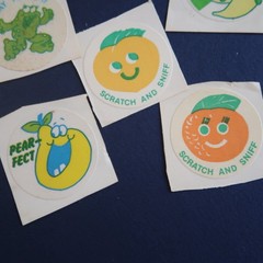 Vtg 80s Trend Scratch & Sniff Sticker Lot- Green Holiday Pear Grape Fruit Ghost