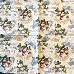 Lot of 4 Paper Beverage/Cocktail Napkins for Decoupage – Flowers, Birds