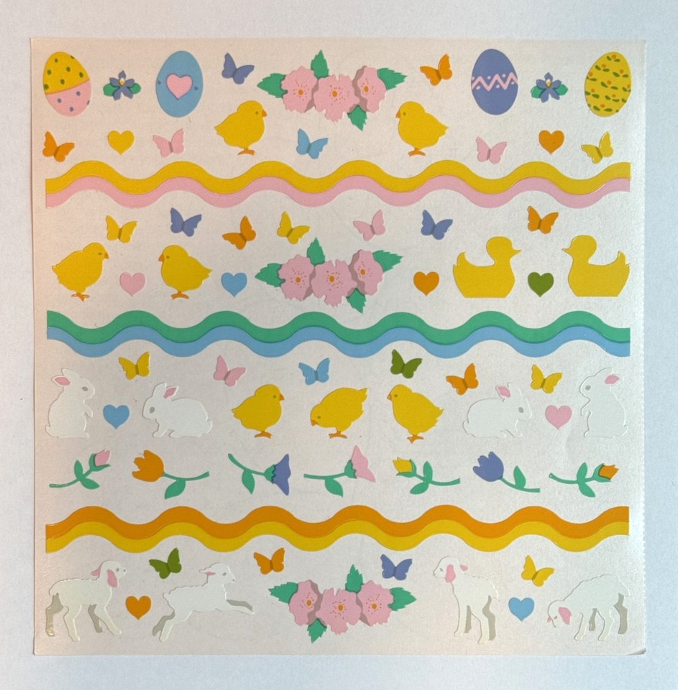 1991 Mrs Grossman’s Stickers Easter Egg Decorating Kit 6″ x 6″ Pink Back Chicks