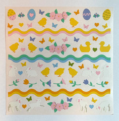 1991 Mrs Grossman’s Stickers Easter Egg Decorating Kit 6″ x 6″ Pink Back Chicks