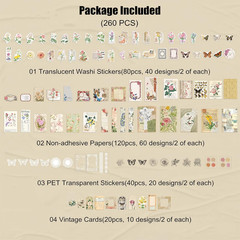 260PCS Vintage Journaling Scrapbooking Supplies Scrapbook Sticker Paper Ephemera