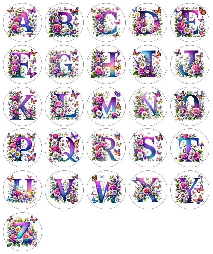 Initial Letter Spring Flower Handmade Stickers Scrapbook Envelope Labels