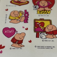 Vintage 1990s Hallmark Ziggy Sticker Sheet LOT used Reward Valentine Love 90s