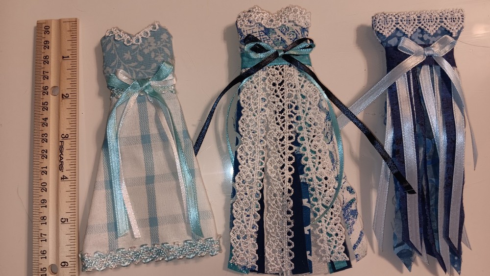 Lot Of 3 Handmade Dresses For Junk Journals scrapbooks shadow boxes Ornaments
