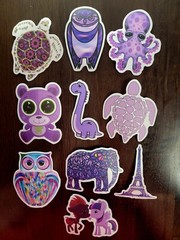 STICKERS x 10 Purple Inspiration Owl Turtle Elephant Bear Pony Dino Eiffel 32B1
