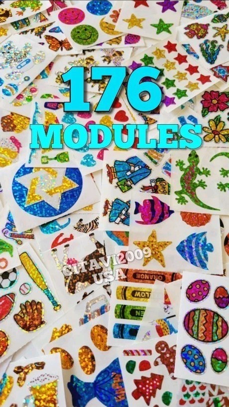 VINTAGE STICKERS LOT OF 176 MODULES HAMBLY STUDIOS PRISMATIC/GLITTER NO REPEATS