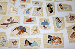LOT OF 45 VINTAGE VERY RARE DISNEY WORLD CUT ALADDIN STICKERS NEW & UNUSED!