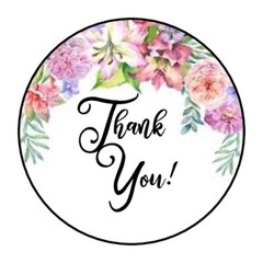 30 1.5″ THANK YOU FLOWERS FAVOR LABELS ROUND STICKERS***
