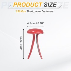 250Pcs Brads Paper Fasteners, 4.5×8 mm Metal Round Head Split Pins, Red
