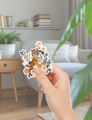 Floral Tiger Vinyl Die Cut Stickers Set Scrapbooking Laptop Waterbottle