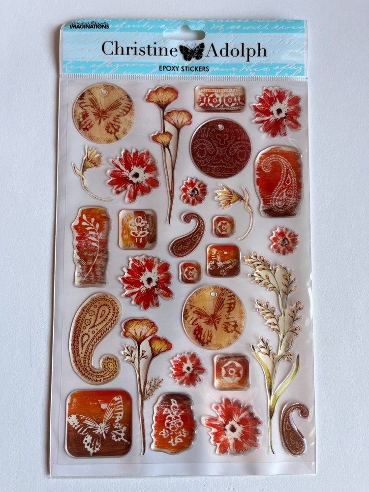 Creative Imaginations Christine Adoph Exoxy Stickers, orange and brown color