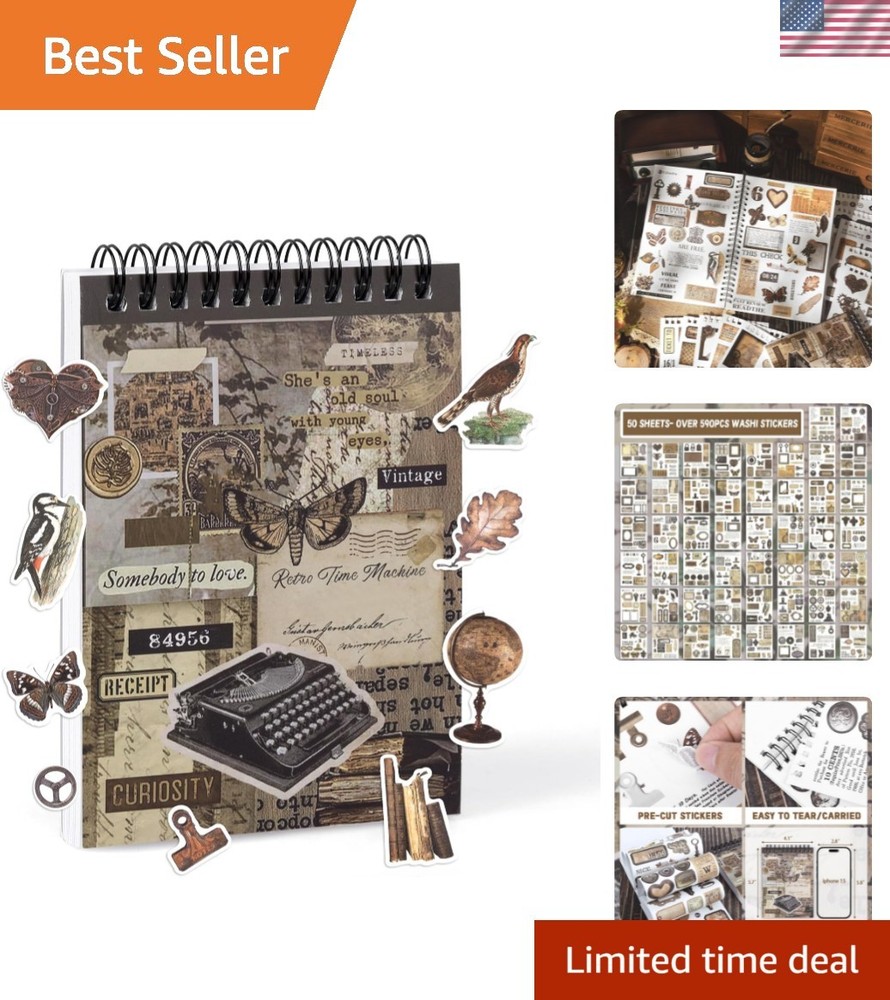 Pre-Cut Vintage Sticker for Journaling, 595PCS – 50 Sheets Washi Brown Scrapb…