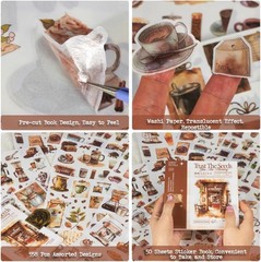 558pcs Coffee Journal Stickers, Ephemera for Junk Journaling Supplies, 50 Sheets