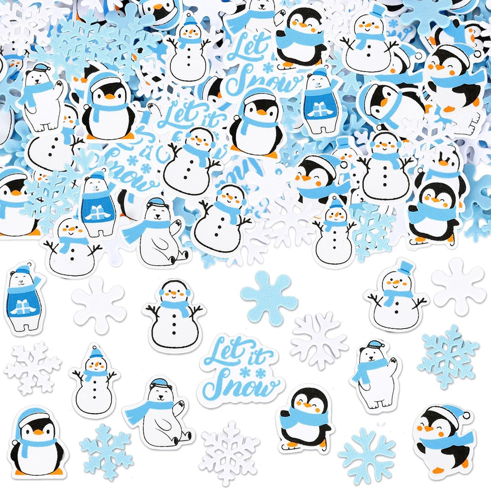 500Pcs Winter Foam Stickers – Snowflake, Snowman, Penguin, Bear Decals