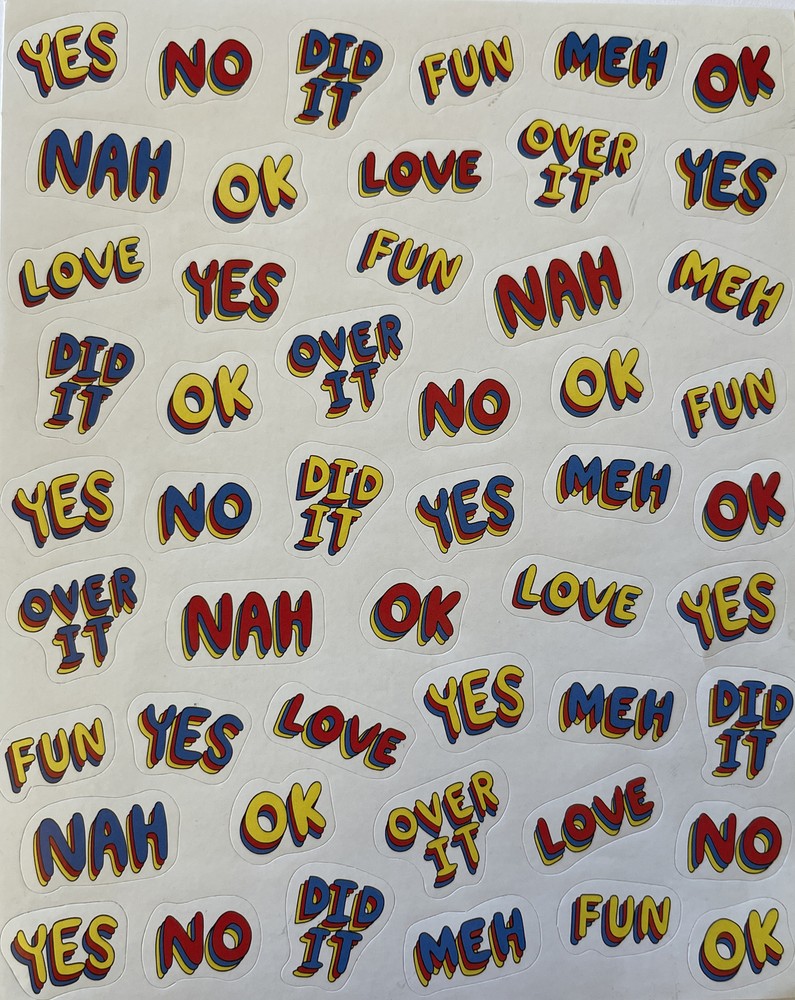 SHORT PHRASE Stickers(50pc) Words•No•Nah•Meh•Over It•Yes •Love•Ok•Fun•Did It•