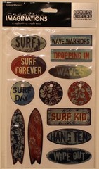 New Creative Imaginations scrapbook stickers SURF Hang Ten Wipe Out board waves