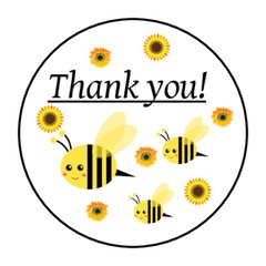 Thank you stickers, labels, tags, envelope seals, yellow bees and flowers