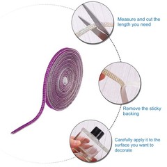 2Pcs Rhinestone Ribbon Bright Purple Adhesive Rhinestone Strip 0.16″ x 3 Yard