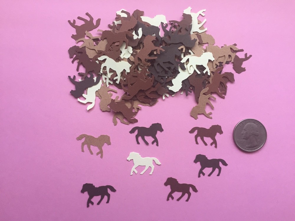 50 SMALL BROWN HORSE HORSES DIE CUTS PUNCHES CONFETTI 1 INCH 5 BROWN SHADES