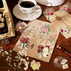 100pcs Vintage Floral Stickers Transparent Waterproof Flower Decals Scrapbook