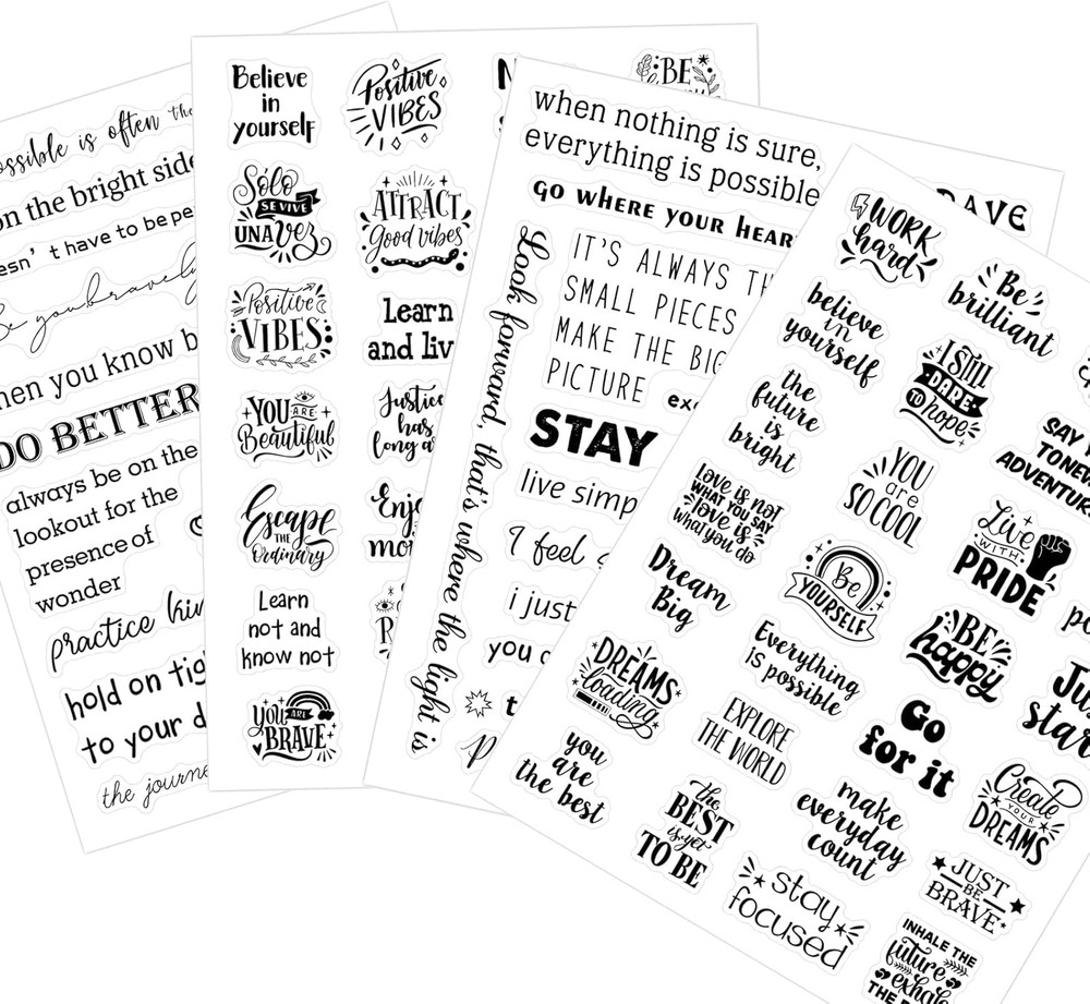 100Pcs Black Inspirational Quotes Stickers – Waterproof Transparent Motivational