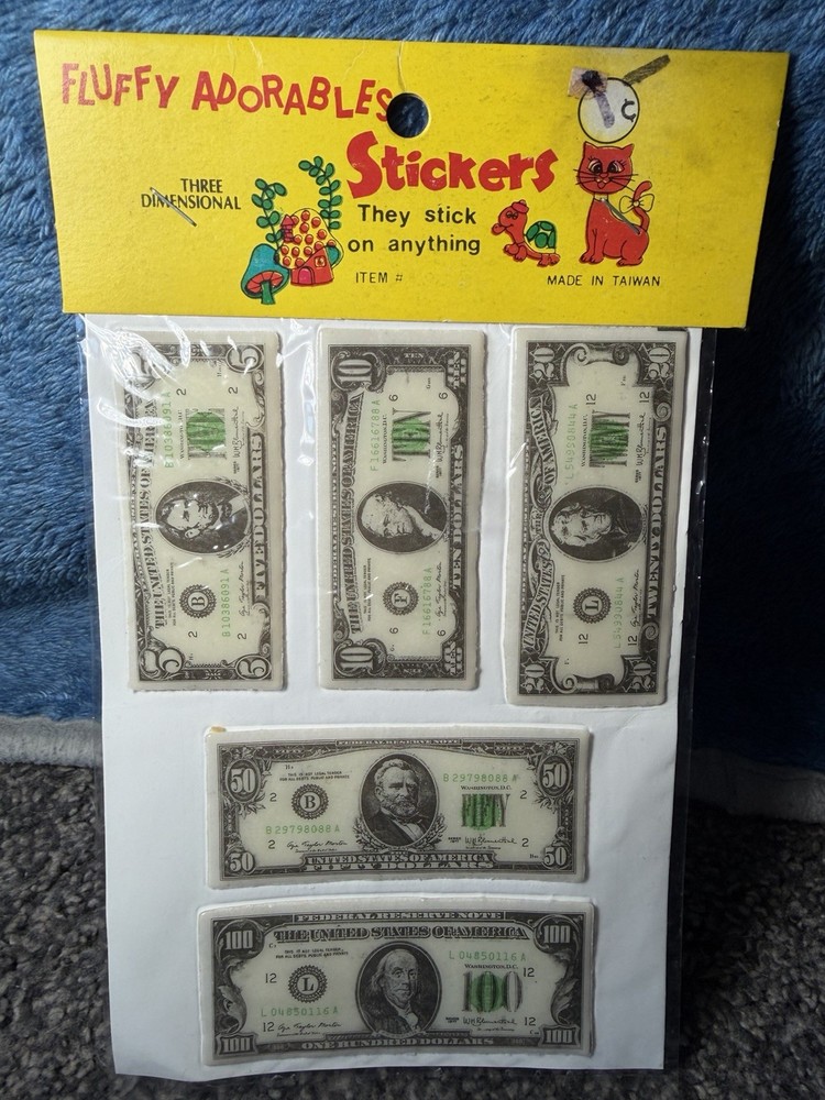 Vintage US MONEY 5-100 Dollars Puffy 3D Stickers Money Cash