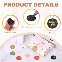 100 Pcs 1 Inch Thank You Gift Tags Round Paper Labels with String Black