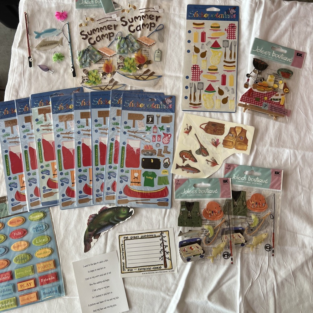 Large Mixed Lot STICKOPOTAMUS Vacation Camping Camp Fishing Picnic Stickers