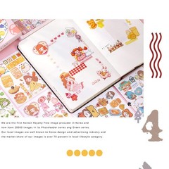 Kawaii Washi Stickers Set (50 Sheets) Cute Girl Pets Sweet Food Drink Adhesiv…