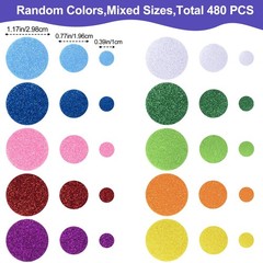 480Pcs round Foam Stickers, Self-Adhesive Glitter round Dot Decals, Colorful Wal