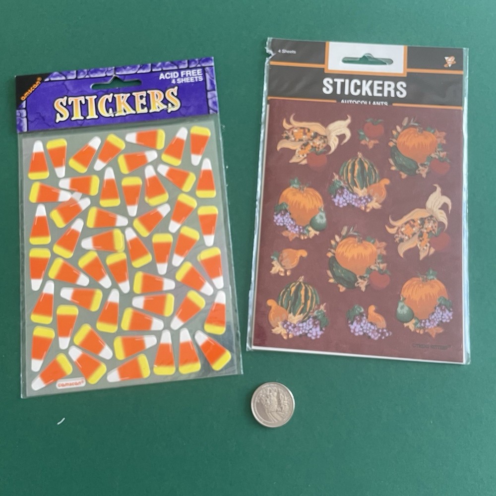 Vintage Amscan Sticker Sheets- Fall Halloween Candy Corn Cornucopia Thanksgiving