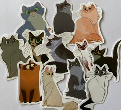CAT ASSORTMENT Stickers(6pc) •Fuzzy•Meow•Kitten•Pet•Feline •Cute•Fur•Whiskers•