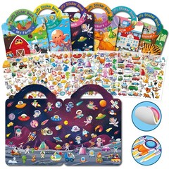 6 Sets 3D Reusable Sticker Books for Toddlers, Puffy Activity Books for Kids
