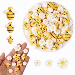 HERZWILD 90Pcs Resin Bee Daisy Flowers Small to Medium, White daisy with bees